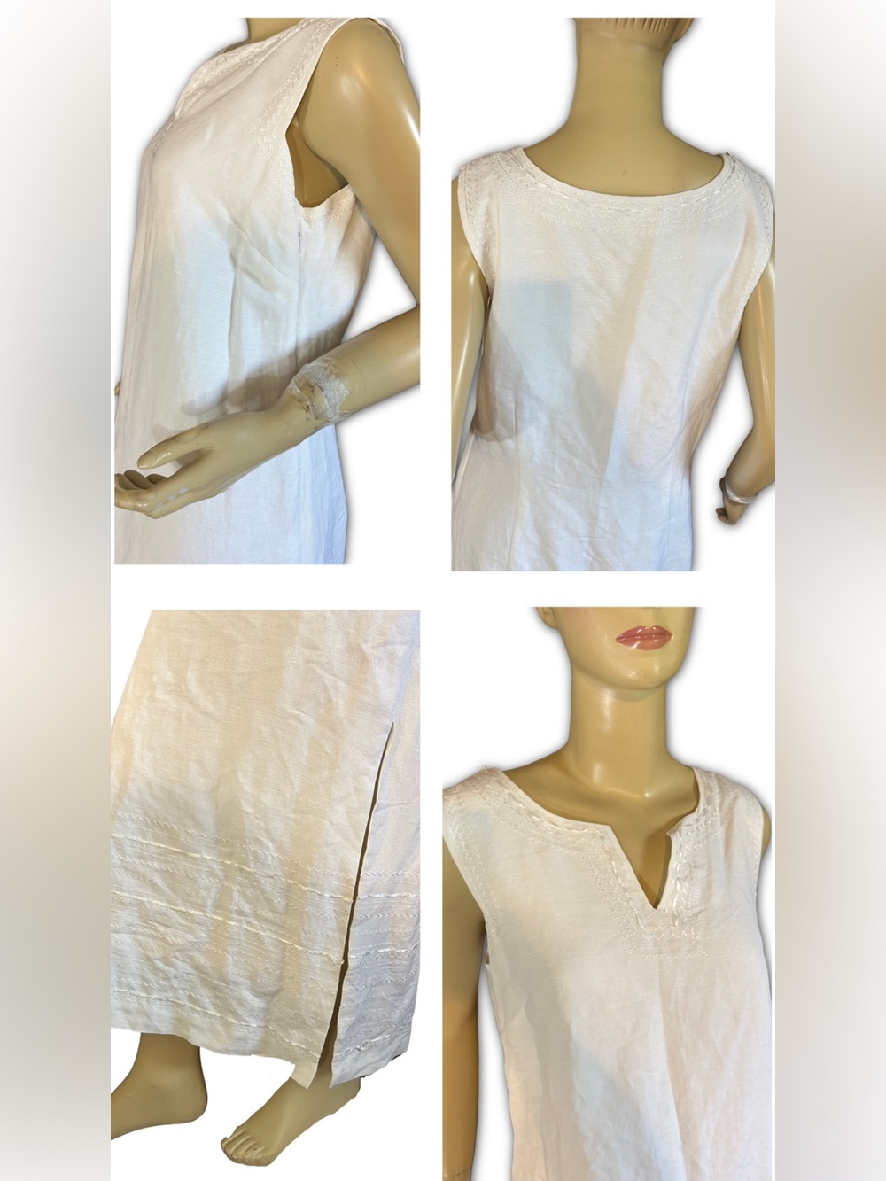OFF WHITE LINEN BLEND CAROLE LITTLE EMBROIDERED ACCENT SHIFT MAXI DRESS (10) - Picture 8 of 14